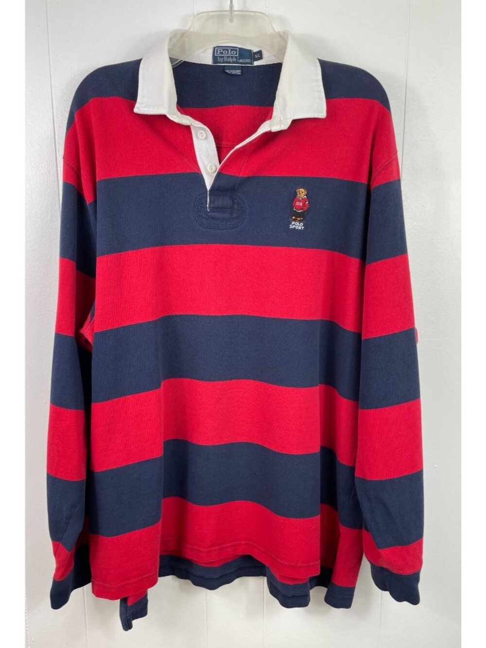Polo By Ralph Lauren Mens XL Rugby Shirt Red & Navy Striped Long Sleeve